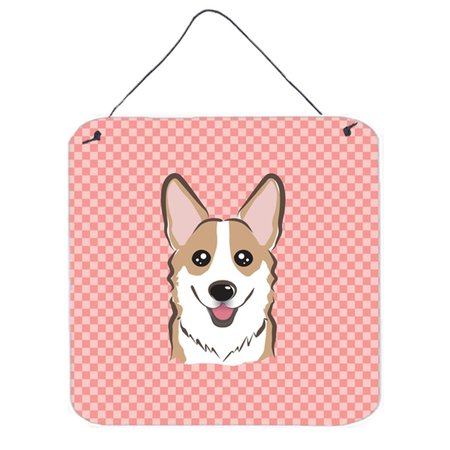 MICASA Checkerboard Pink Corgi Aluminum Metal Wall Or Door Hanging Prints, 6 x 6 In. MI251357